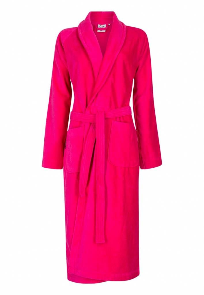 badjas dames fuchsia katoen met sjaalkraag
