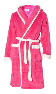 badjas dames fuchsia-wit fleece met capuchon