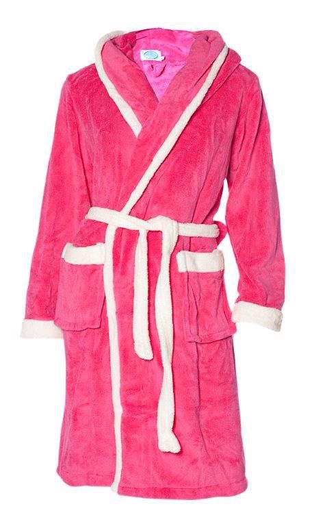 badjas dames fuchsia-wit fleece met capuchon