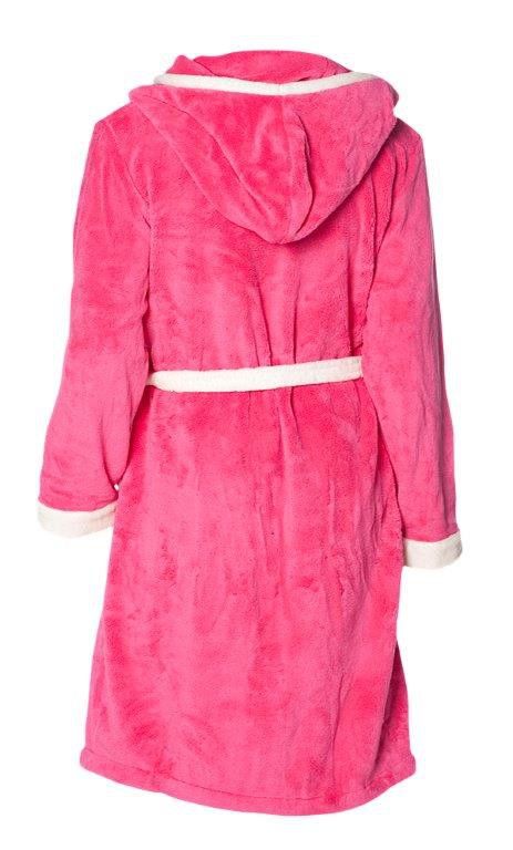 badjas dames fuchsia-wit fleece met capuchon