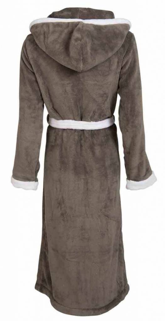 badjas unisex grijs-wit fleece met capuchon