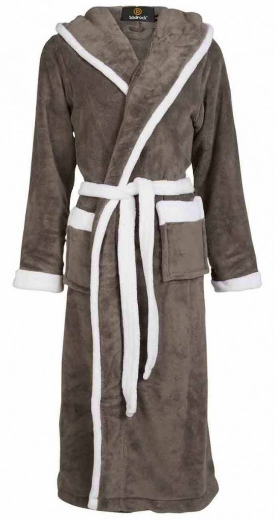 badjas unisex grijs-wit fleece met capuchon
