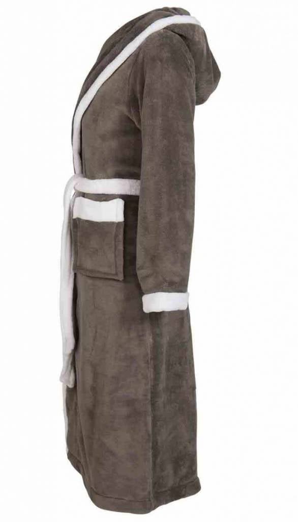 badjas unisex grijs-wit fleece met capuchon