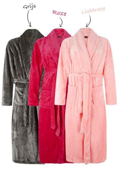badjas dames lichtroze fleece met sjaalkraag - fleece