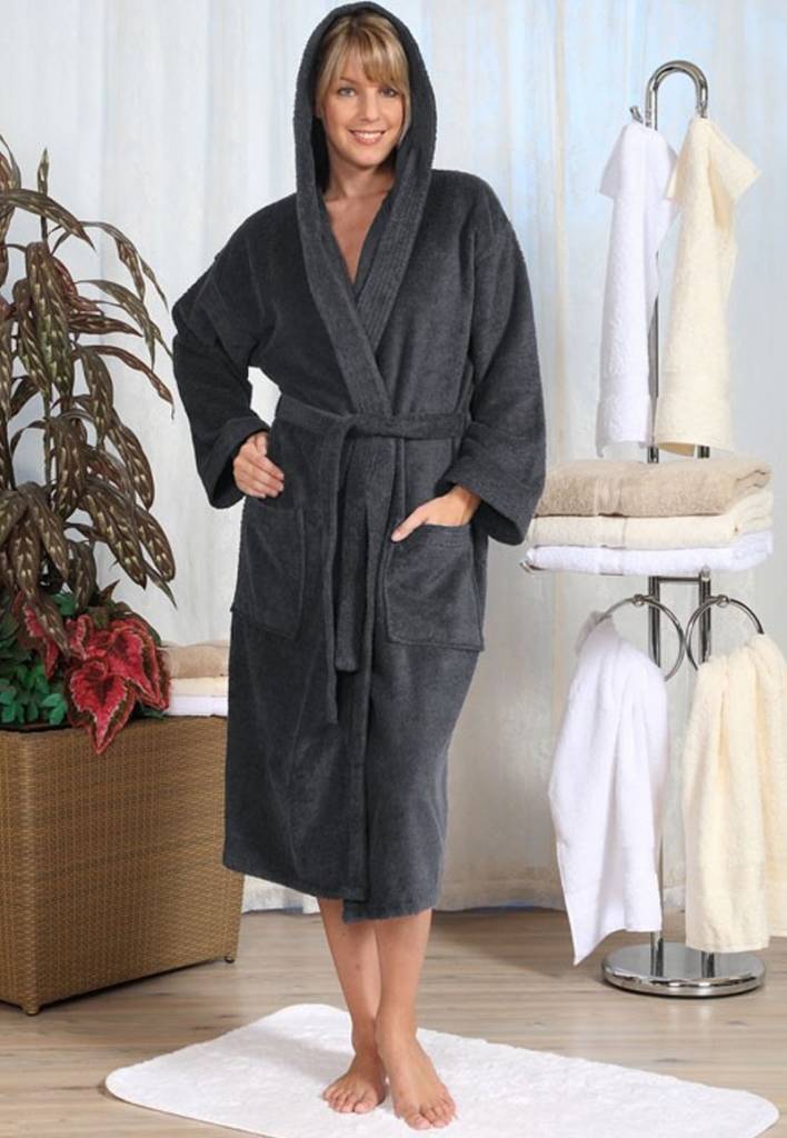 badjas unisex antraciet katoen met capuchon - grote maten badjas