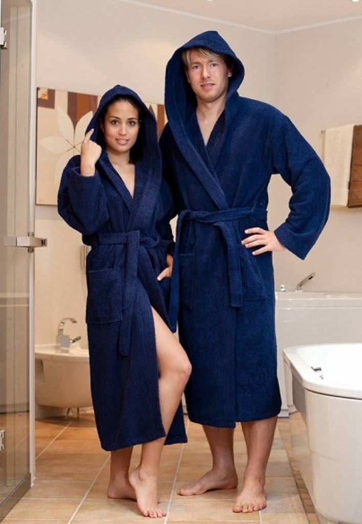 badjas unisex marineblauw katoen met capuchon - grote maten badjas