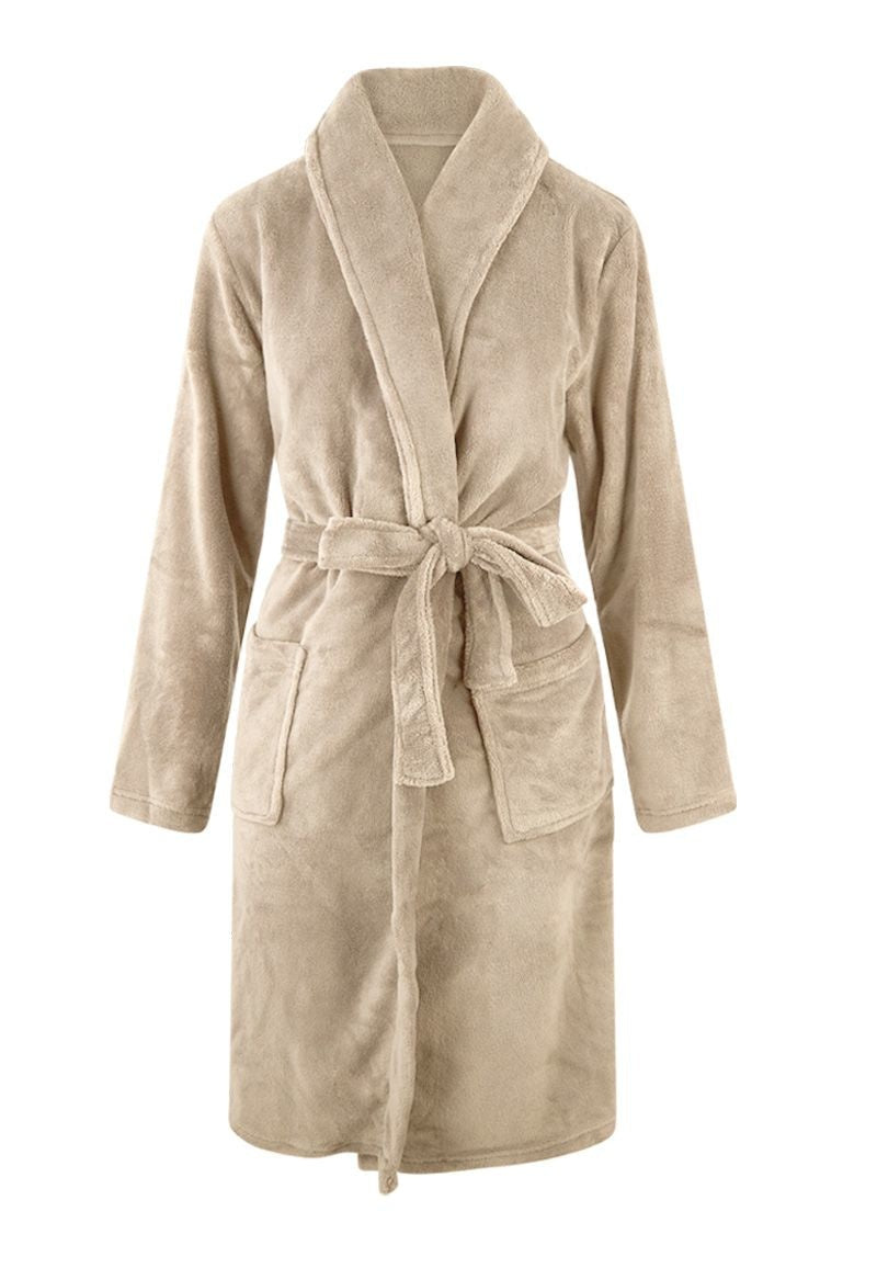 Beige fleece badjas – comfortabel & warm unisex model