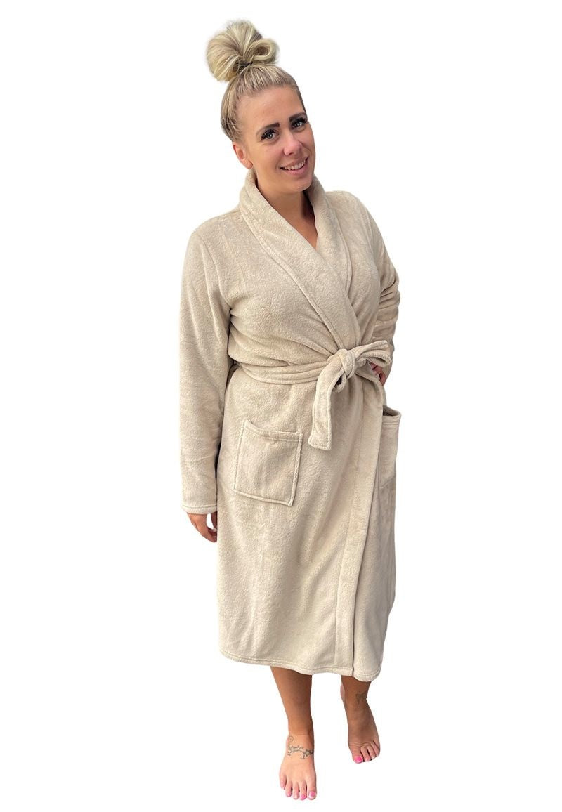 Beige fleece badjas – comfortabel & warm unisex model