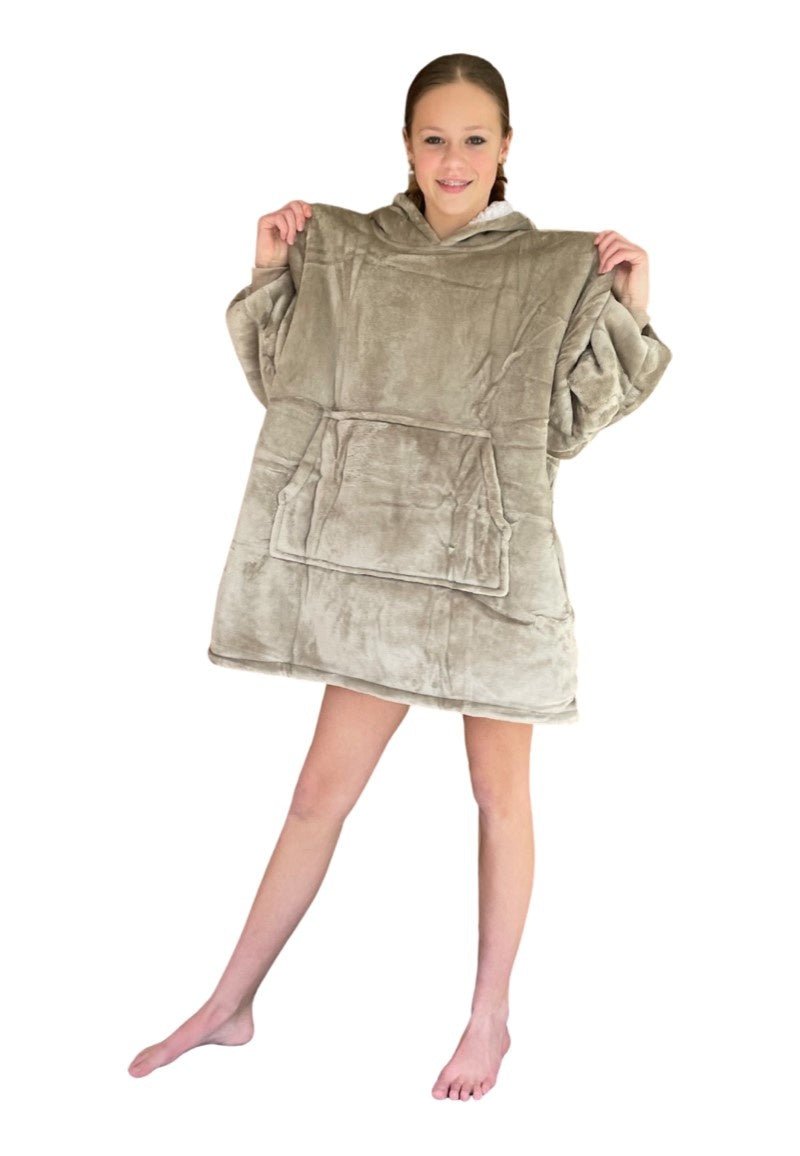 Fleece deken met mouwen & capuchon - kind - beige
