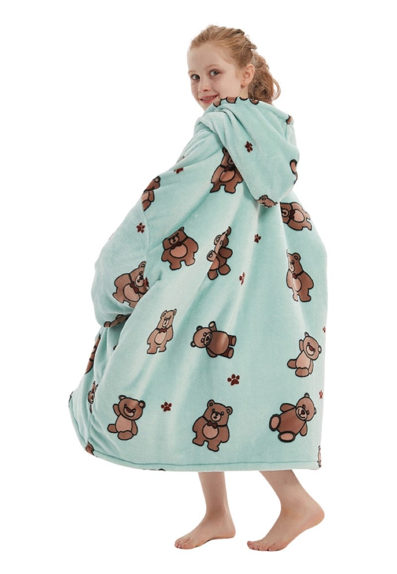 Fleece deken met mouwen & capuchon - kind - beren