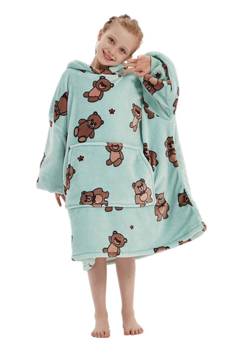 Fleece deken met mouwen & capuchon - kind - beren