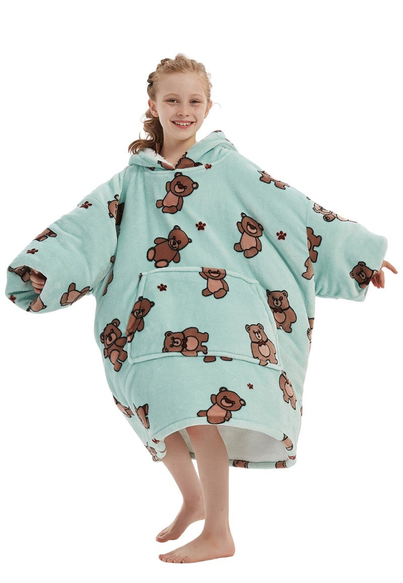 Fleece deken met mouwen & capuchon - kind - beren