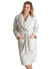 Damesbadjas wit/lichtgroen - zacht fleece
