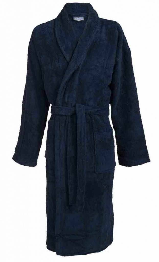 badjas unisex marineblauw katoen met sjaalkraag - grote maten badjas