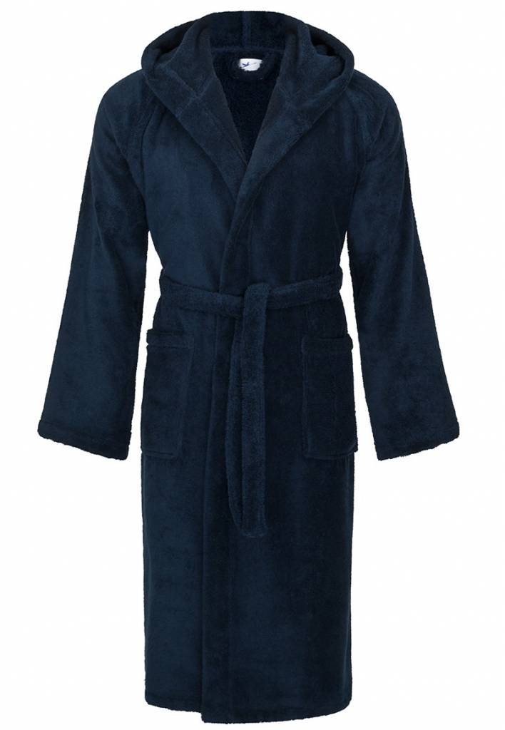 badjas unisex marineblauw katoen met capuchon - grote maten badjas
