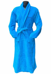 Aqua blauwe badjas unisex met naam borduren