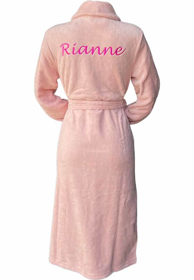 Pastel roze unisex fleecebadjas met naam borduren