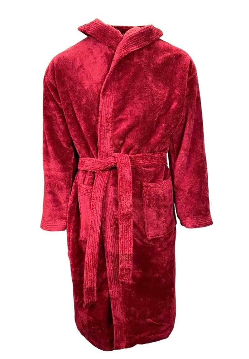 Capuchon saunabadjas velvet katoen/fleece - bordeauxrood