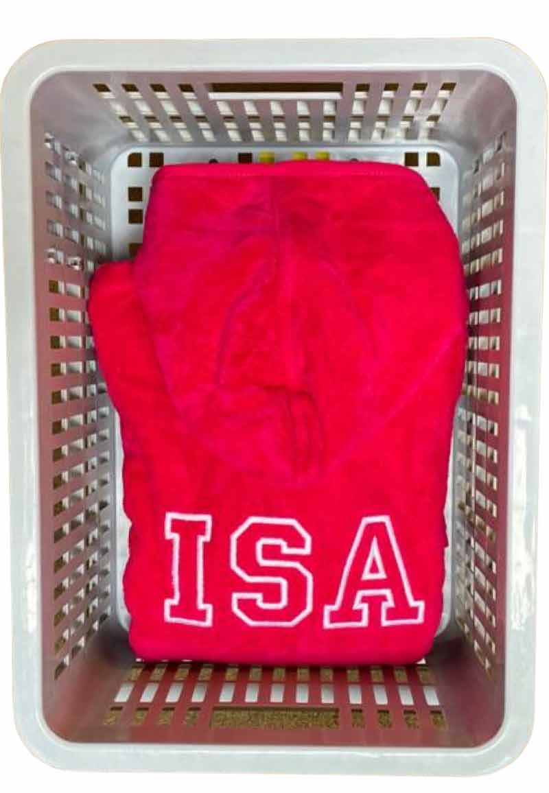 Kinderbadjas fuchsia roze met naam borduren