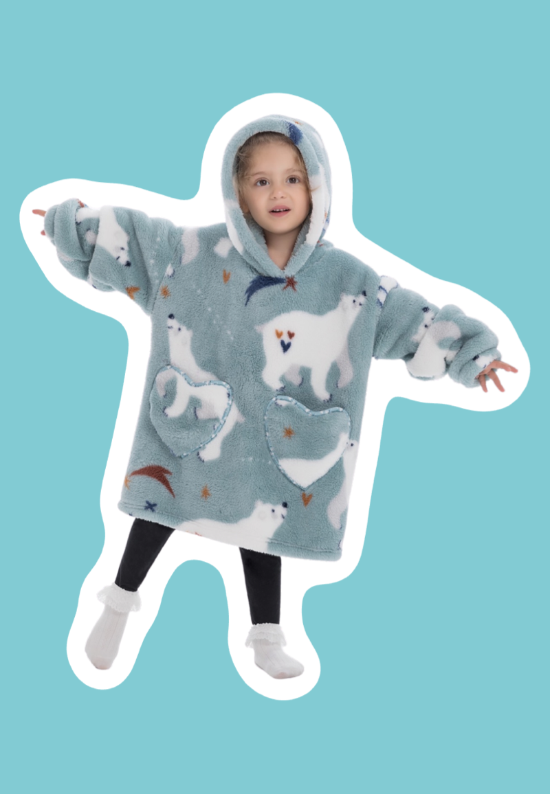 Kinder fleece deken met capuchon - ijsberen