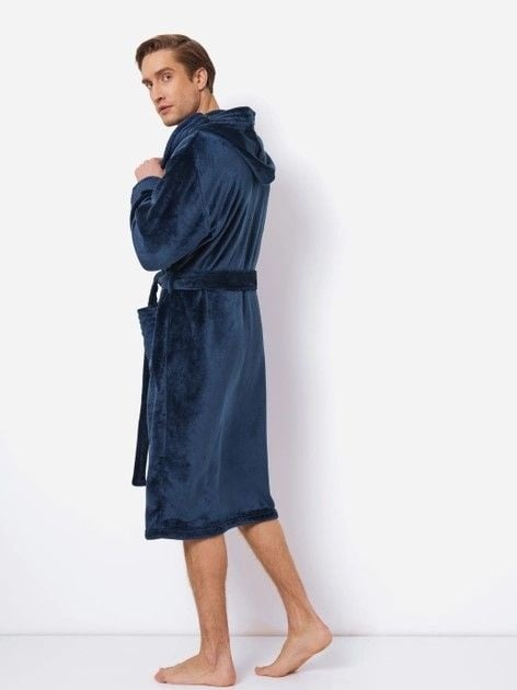 Capuchon badjas heren blauw met kroonborduring borst - fleece