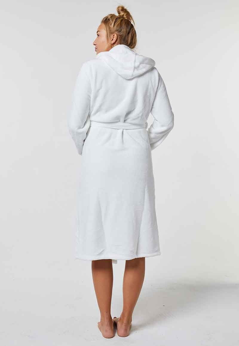 Witte badjas unisex met capuchon - fleece