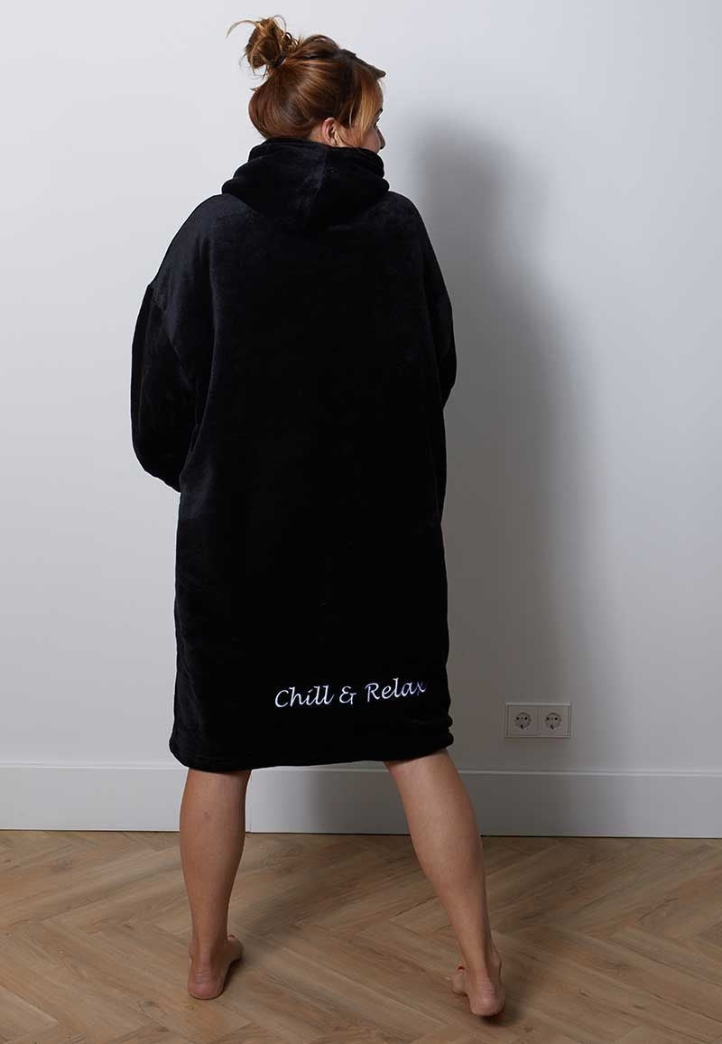 Luxe fleece deken met capuchon - zwart