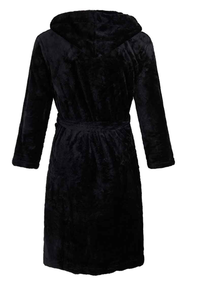 Zwarte fleece tienerbadjas met naam borduren