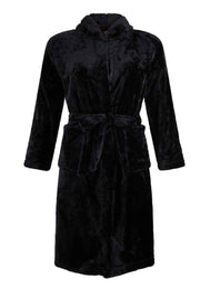 Zwarte fleece tienerbadjas met naam borduren