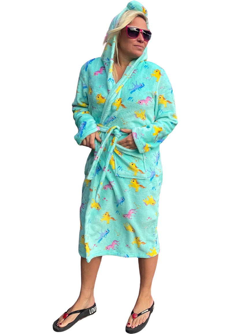Dames ochtendjas unicorn met capuchon - fleece