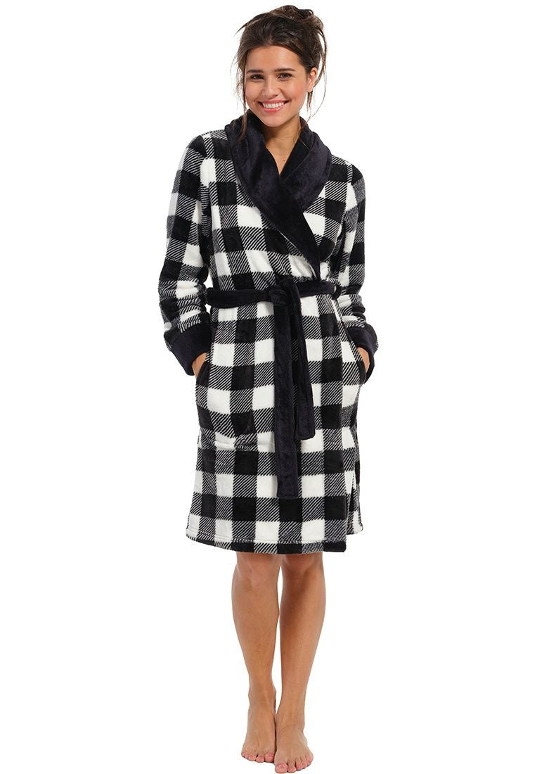 Pastunette damesbadjas ruit - fleece