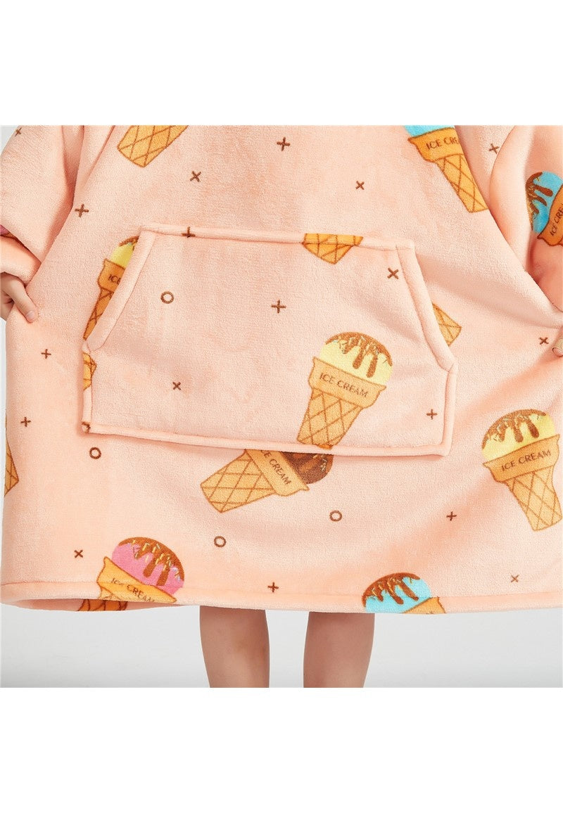 Fleece deken met mouwen & capuchon - kind - ijsjes