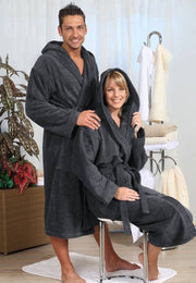 badjas unisex antraciet katoen met capuchon - grote maten badjas