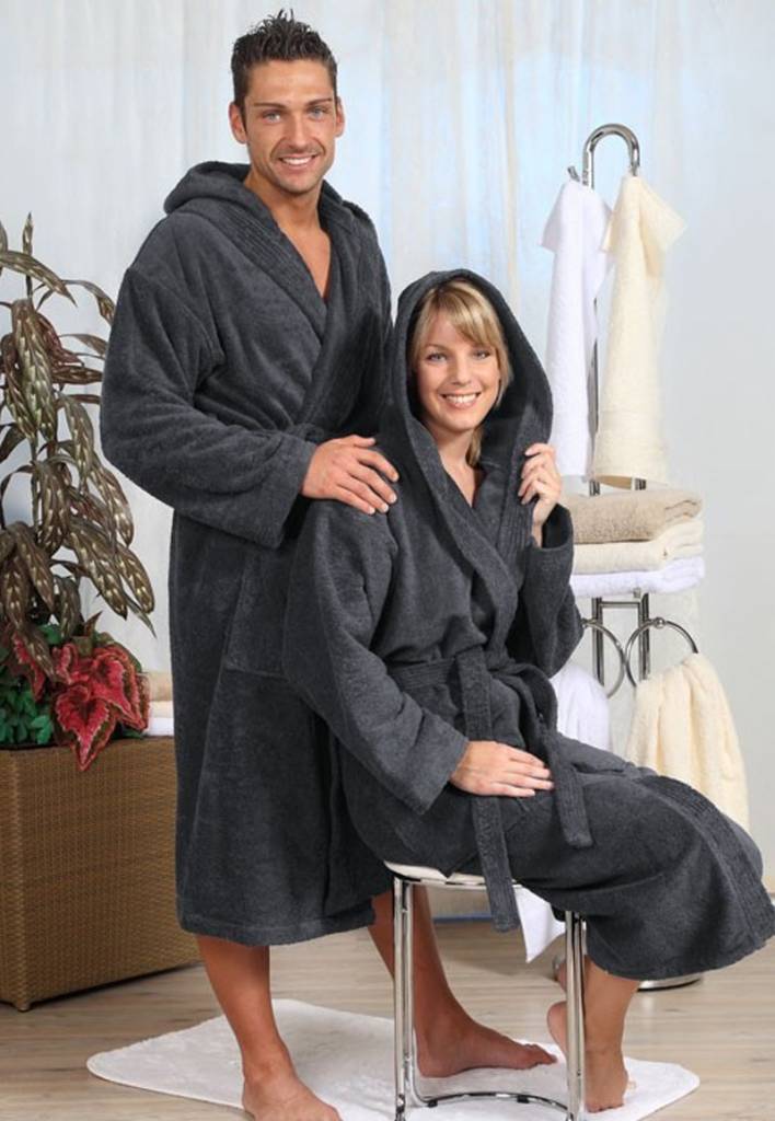 badjas unisex antraciet katoen met capuchon - grote maten badjas