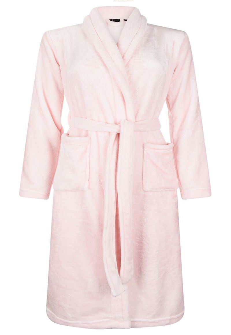 Lichtroze fleece kinderbadjas met naam borduren