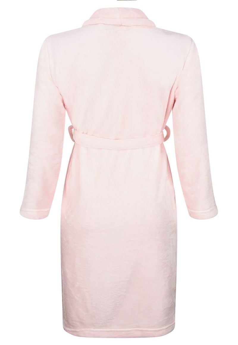 Lichtroze fleece kinderbadjas met naam borduren