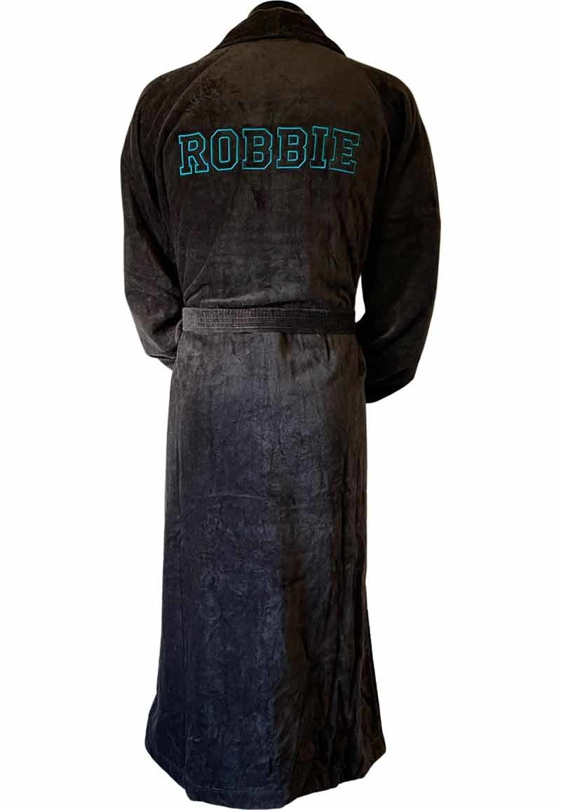 Antraciet velours badjas unisex met naam borduren