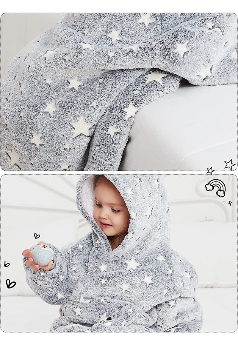 Fleece deken met mouwen & capuchon - kind - Glow in the Dark