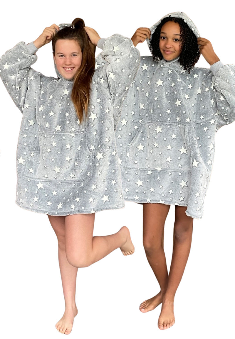 Fleece deken met mouwen & capuchon - kind - Glow in the Dark