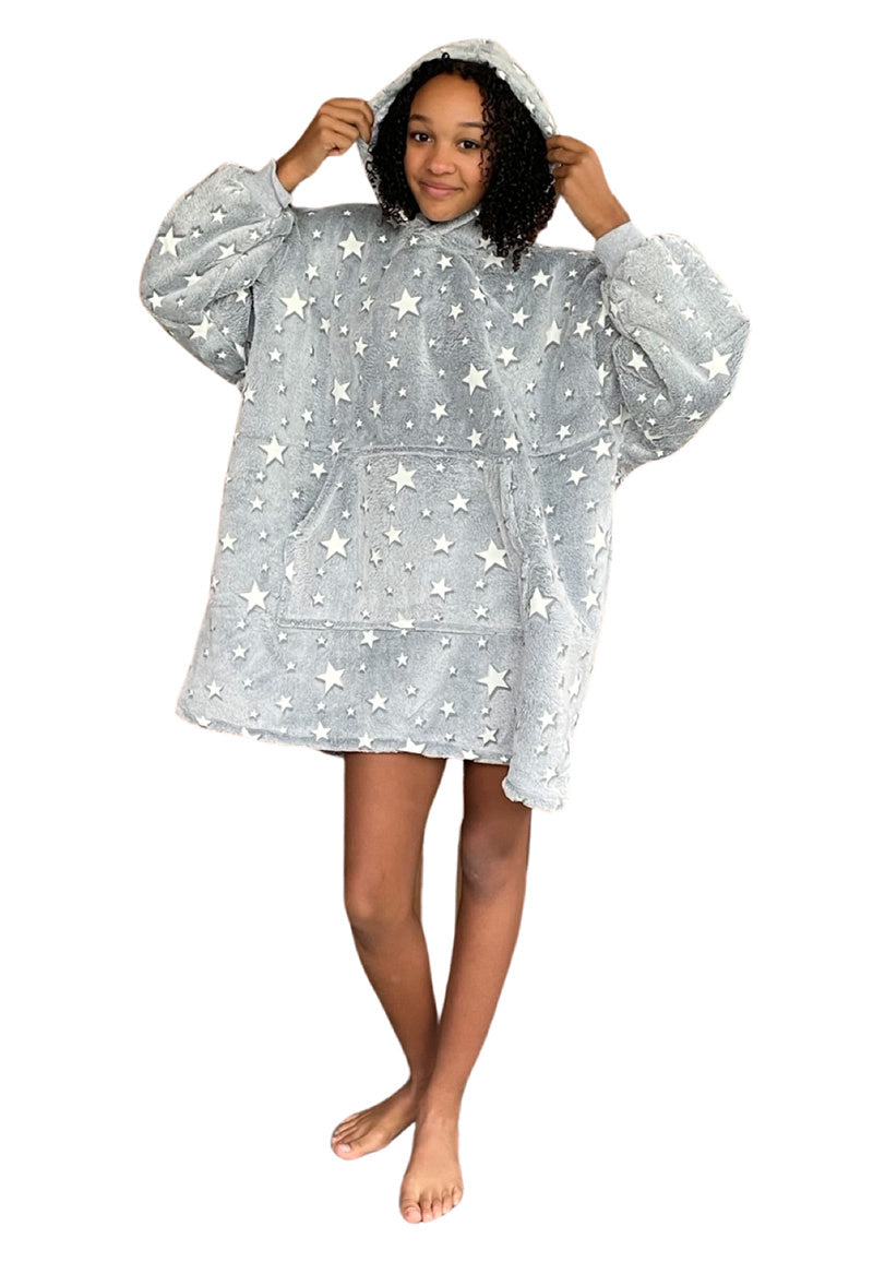 Fleece deken met mouwen & capuchon - kind - Glow in the Dark