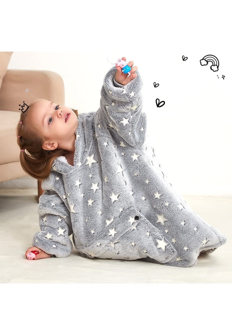 Fleece deken met mouwen & capuchon - kind - Glow in the Dark