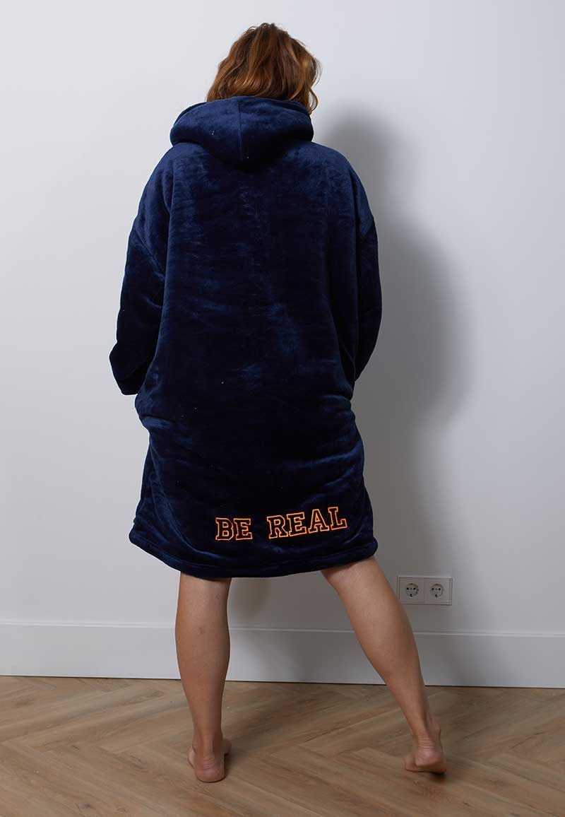 Luxe fleece deken met capuchon - marine