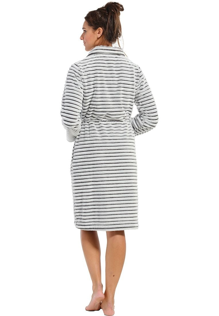 Rits damesbadjas met streepmotief - fleece