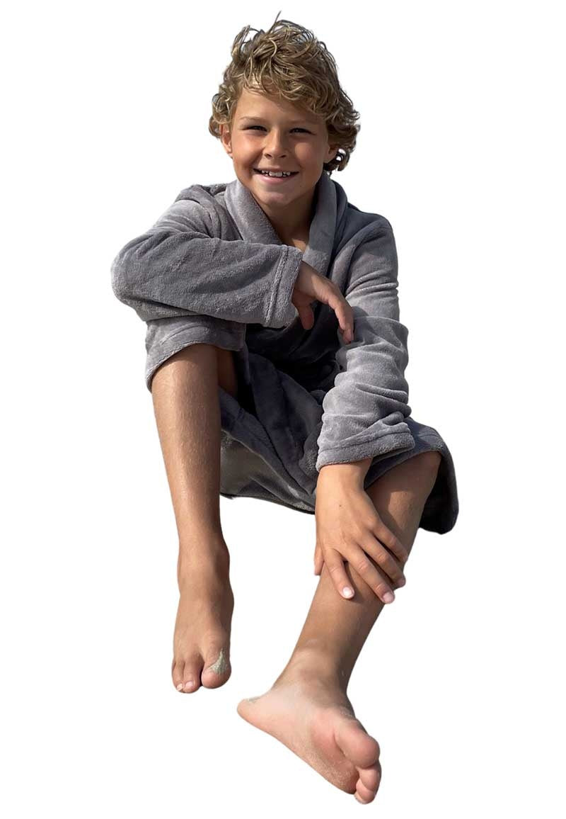 Taupe grijze fleece kinderbadjas met naam borduren