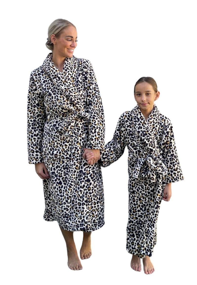 Kinderbadjas panter zacht fleece