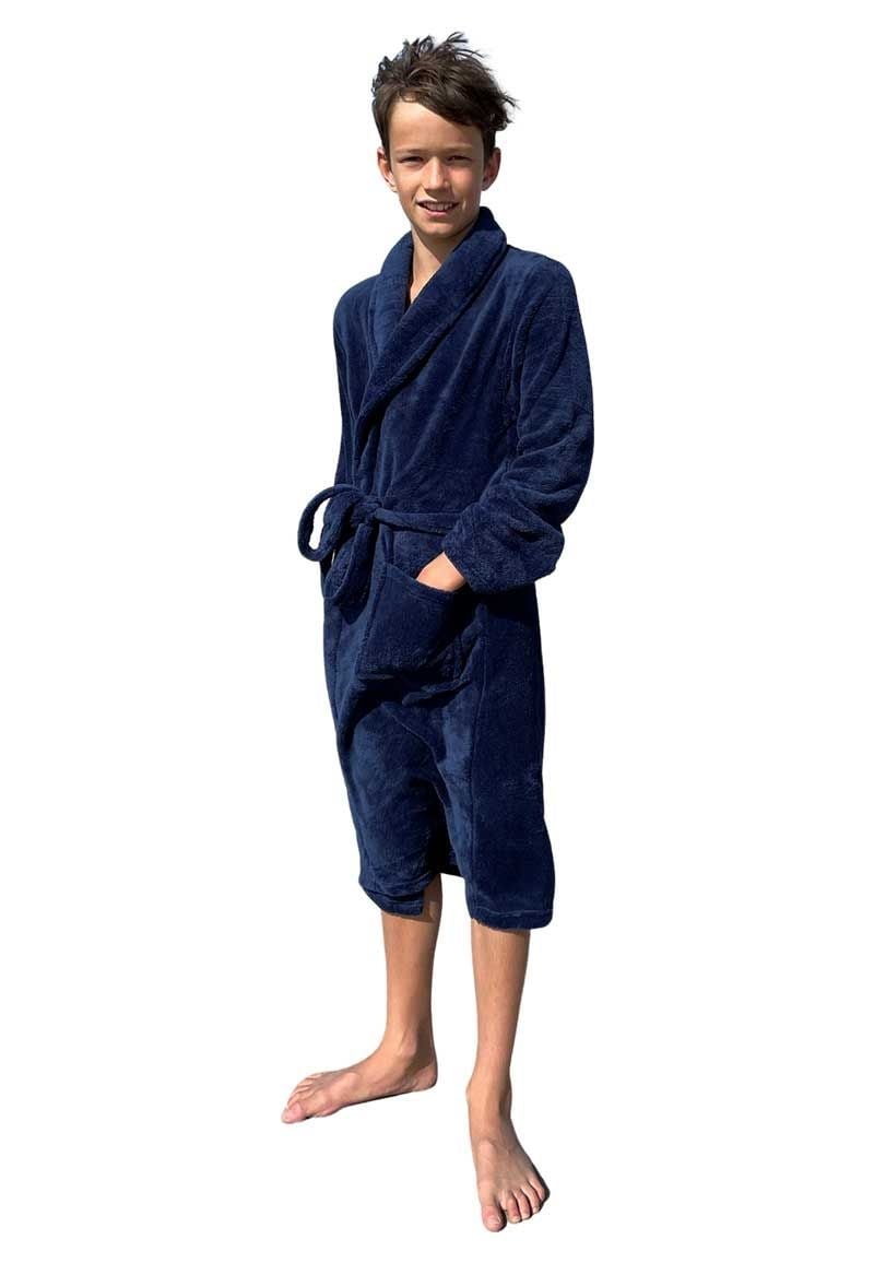 kinderbadjas fleece marineblauw