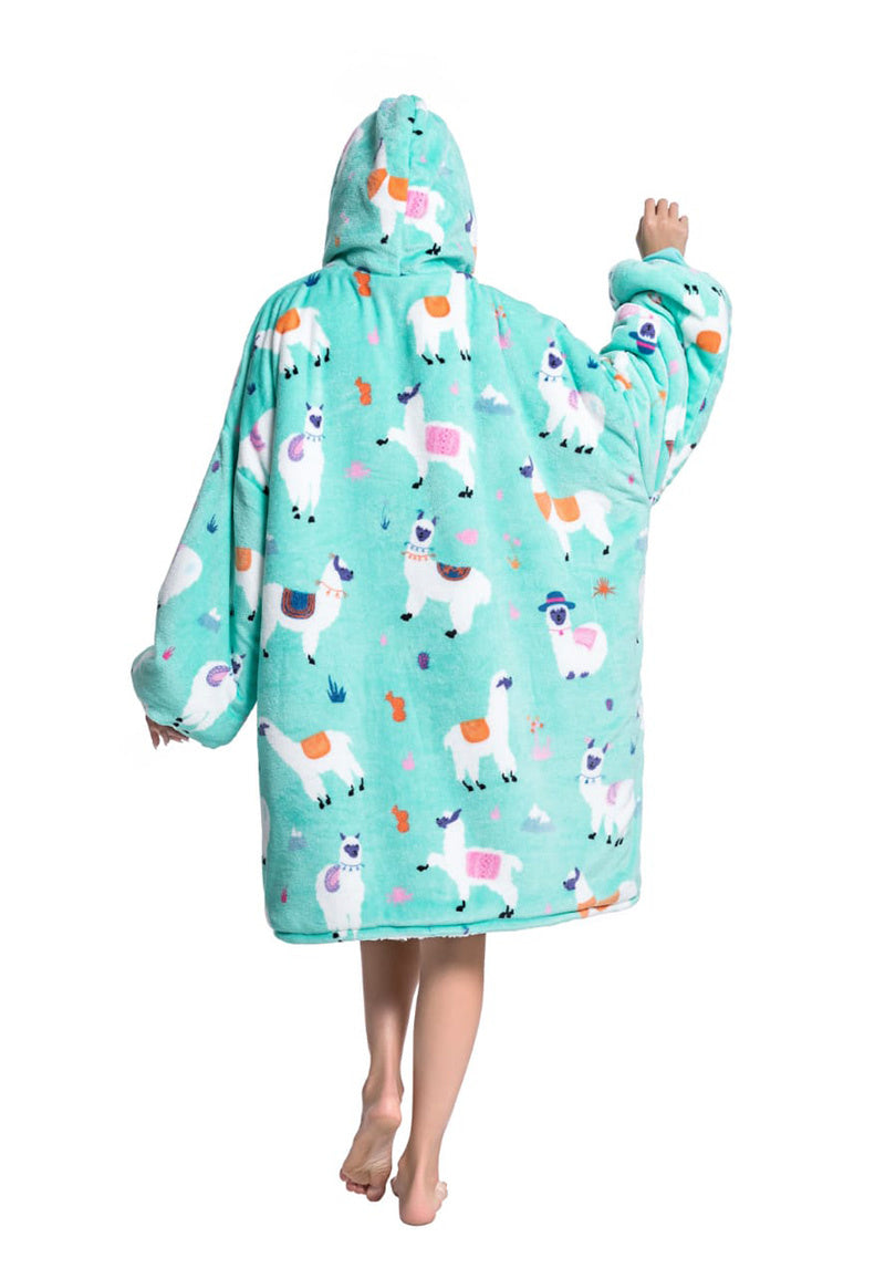 Fleece deken met capuchon - alpaca's