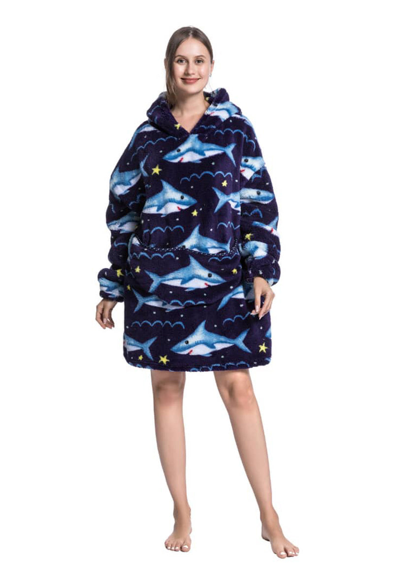 Fleece deken met capuchon - haaien