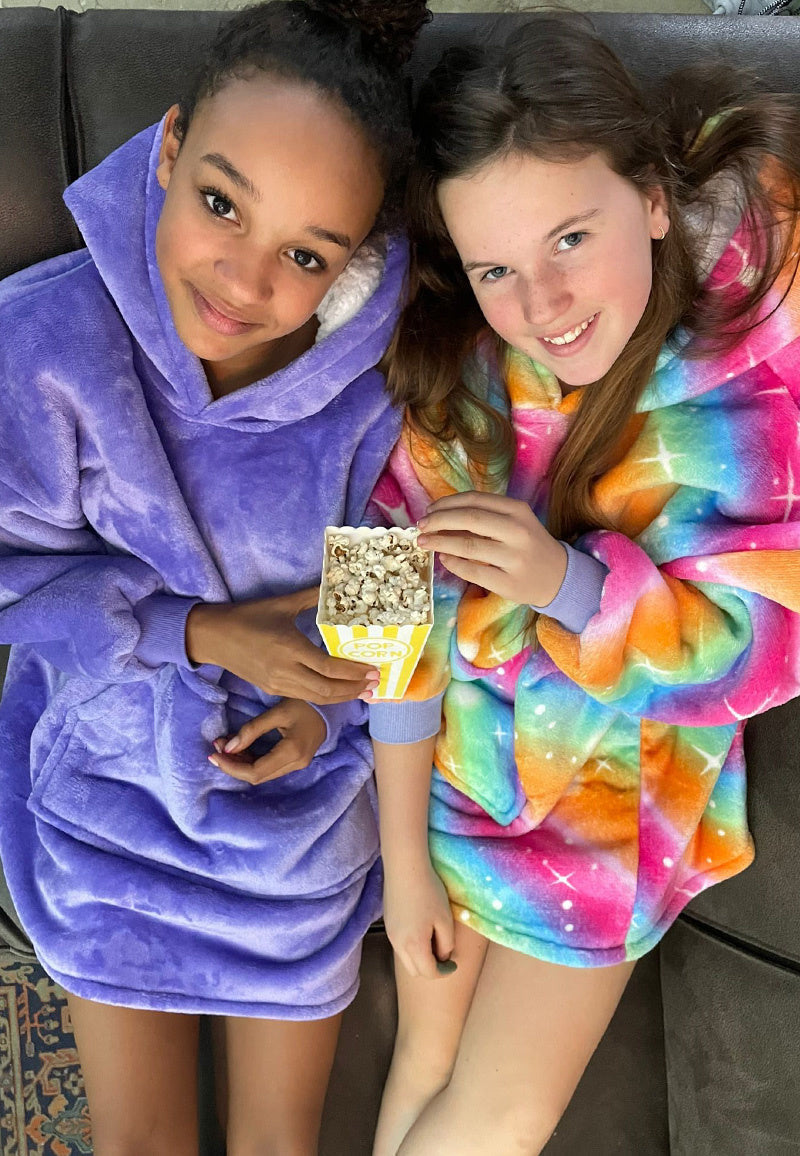 Fleece deken met mouwen & capuchon - kind - paars