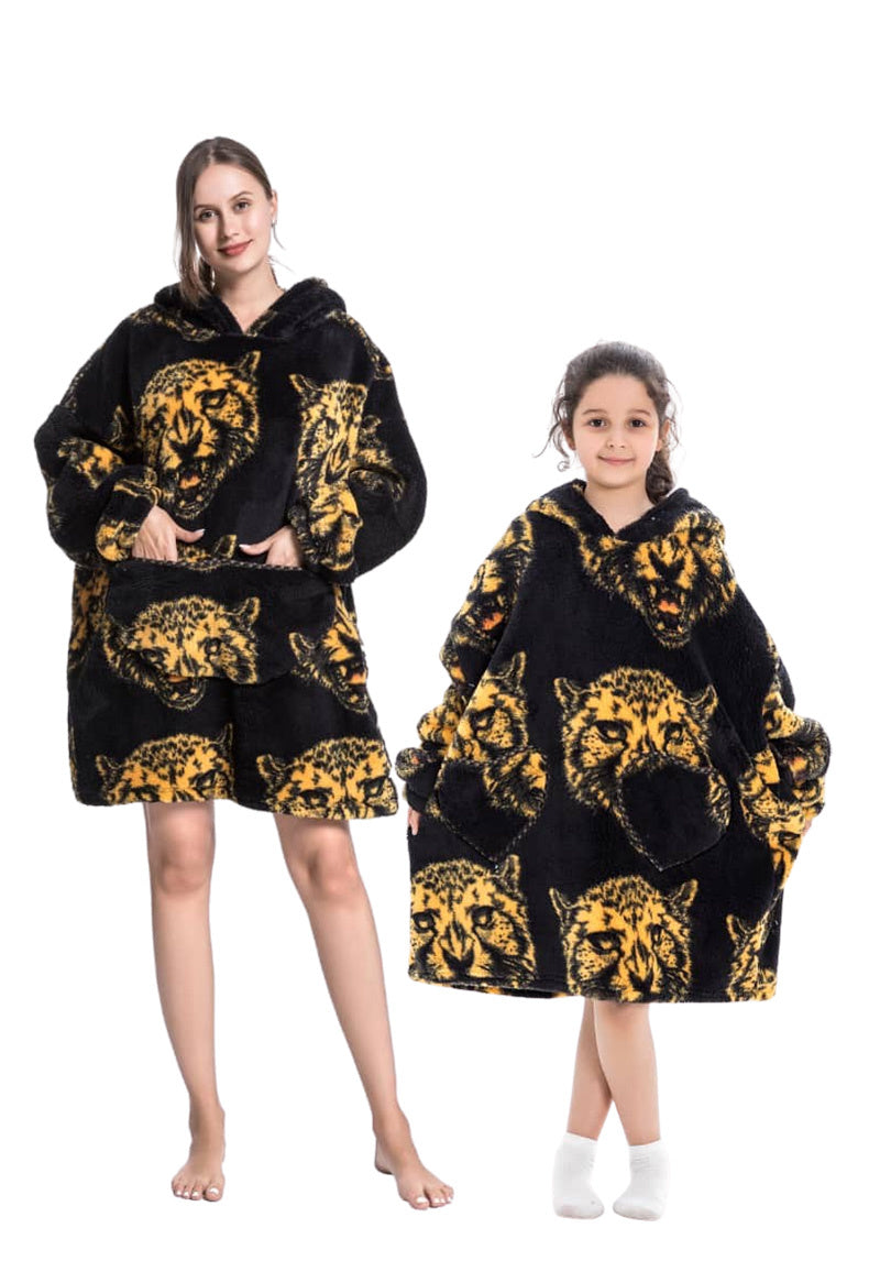 Fleece deken met capuchon - tijgerkop